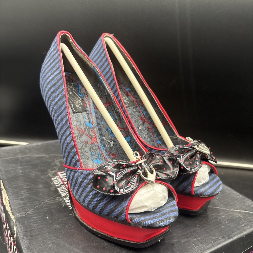 Iron Fist Sinking Ships Navy  Black Red Stripe Platform Heels Size US 6 Women